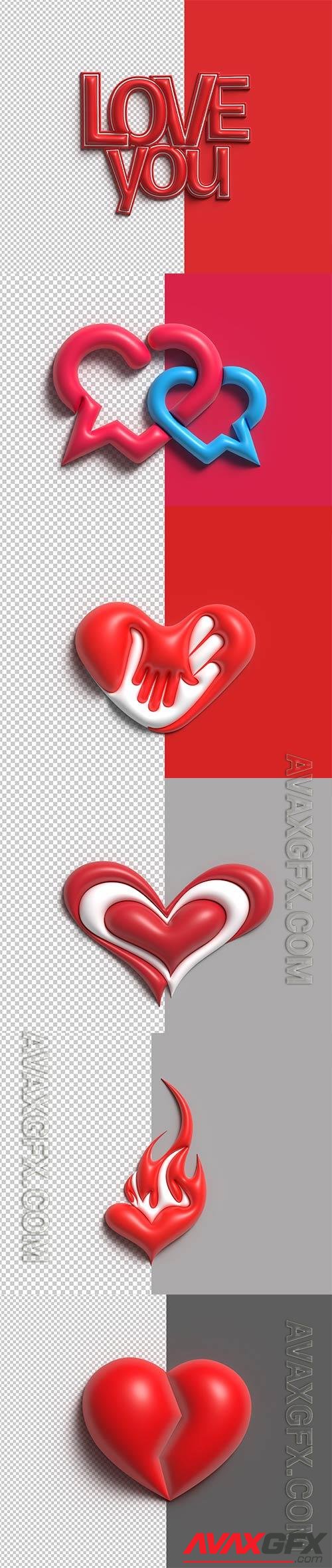 Valentine day heart 3d illustration design Psd