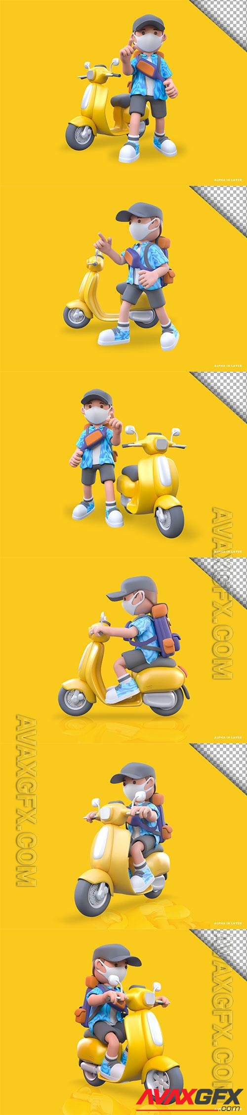 Boy ready to travel 3d rendering illustration Psd