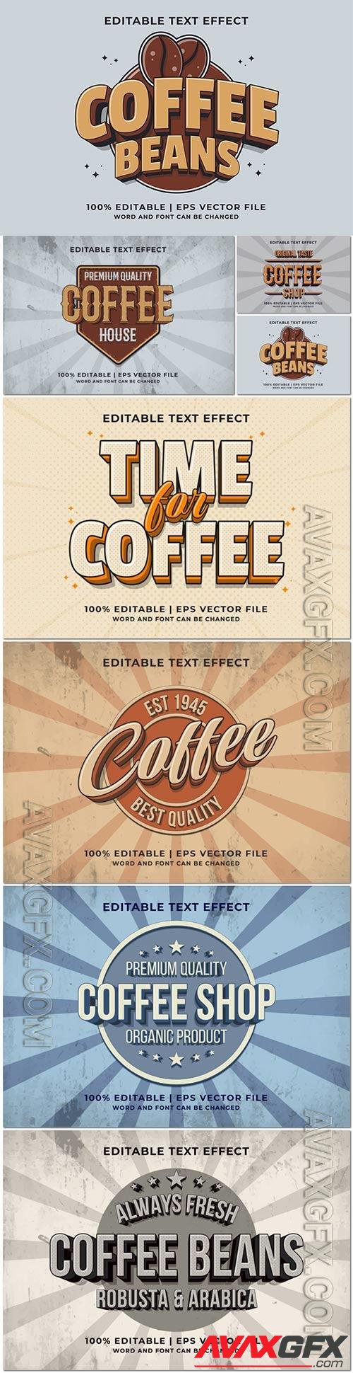 Editable text effect - coffee beans retro template style premium vector