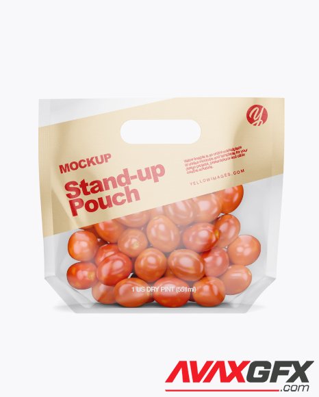 Glossy Transparent Stand-Up Pouch W/ Tomatos Mockup 33292