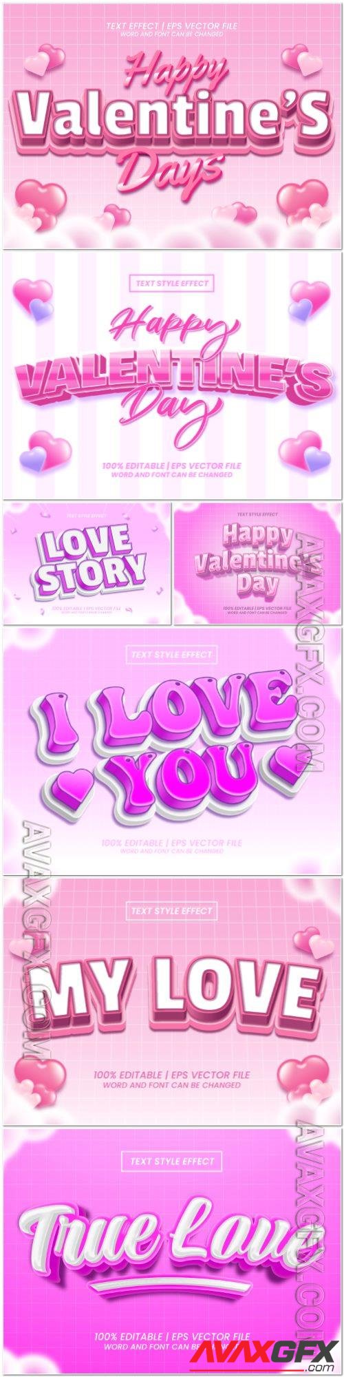 Happy Valentine 3d editable text style effect vector vol 950