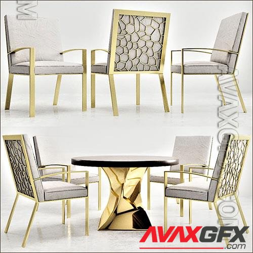3D Models Gold table with chairs 004