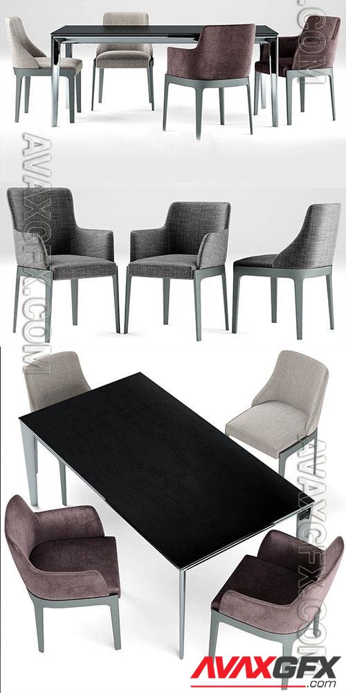 3D Models Table with armchairs 012