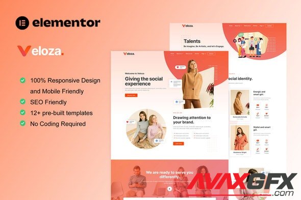 ThemeForest - Veloza v1.0.0 - Influencer & Talent Agency Elementor Template Kit - 35726664