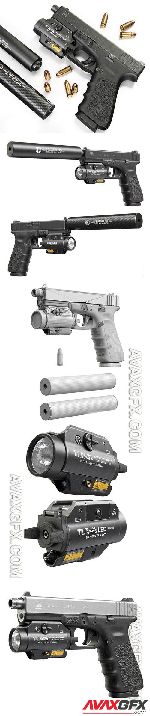 3D Models Pistol Glock 17 Gen4 + Lantern with laser center