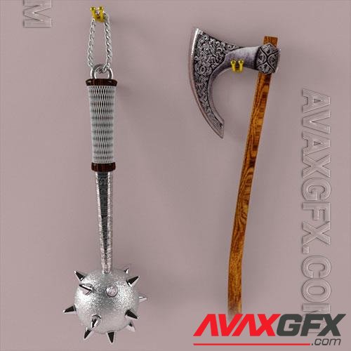 3D Models Mace and ax wall decor