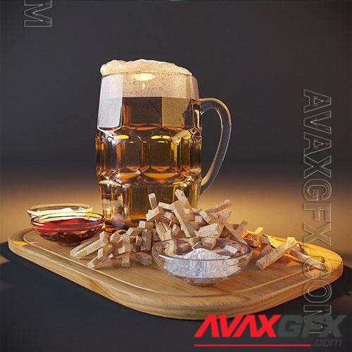 3D model of beer with snacks 01