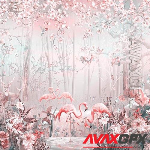 3D texture pink flamingo and nature