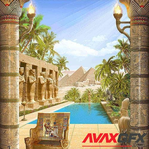 3D texture palm trees and Egyptian pyramids