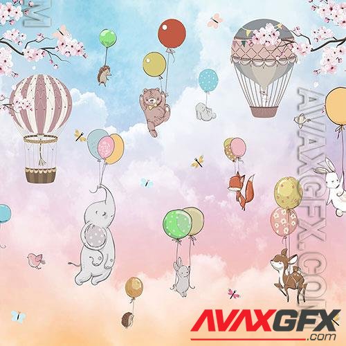 3D texture cartoon animals in balloons