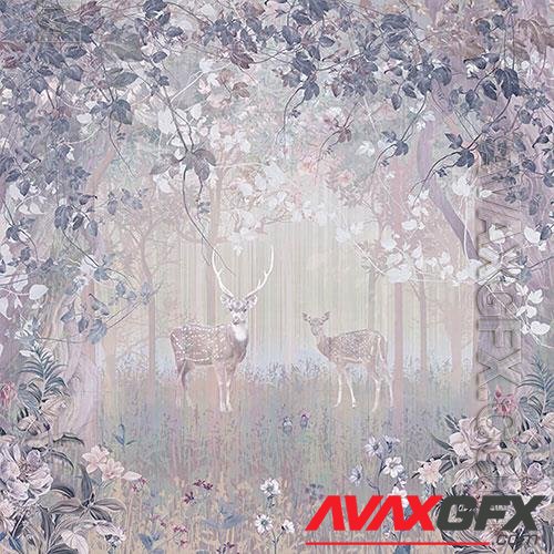3D texture deer among flowers and trees