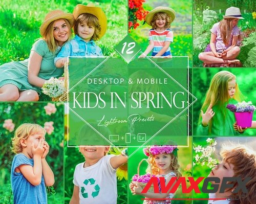 12 Kids In Spring Lightroom Presets, Childern Mobile Preset, Green Baby Desktop Filter
