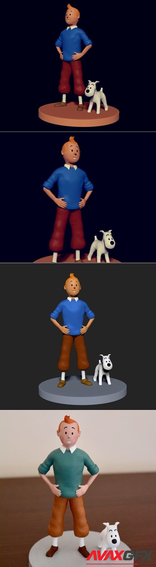 Tintin, Milou and their base – 3D Printable STL