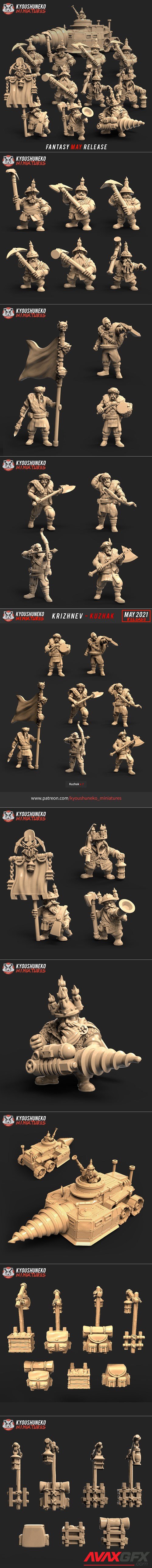 Kyoushuneko Miniatures Dwarf Miners & Kuzhak – 3D Printable STL