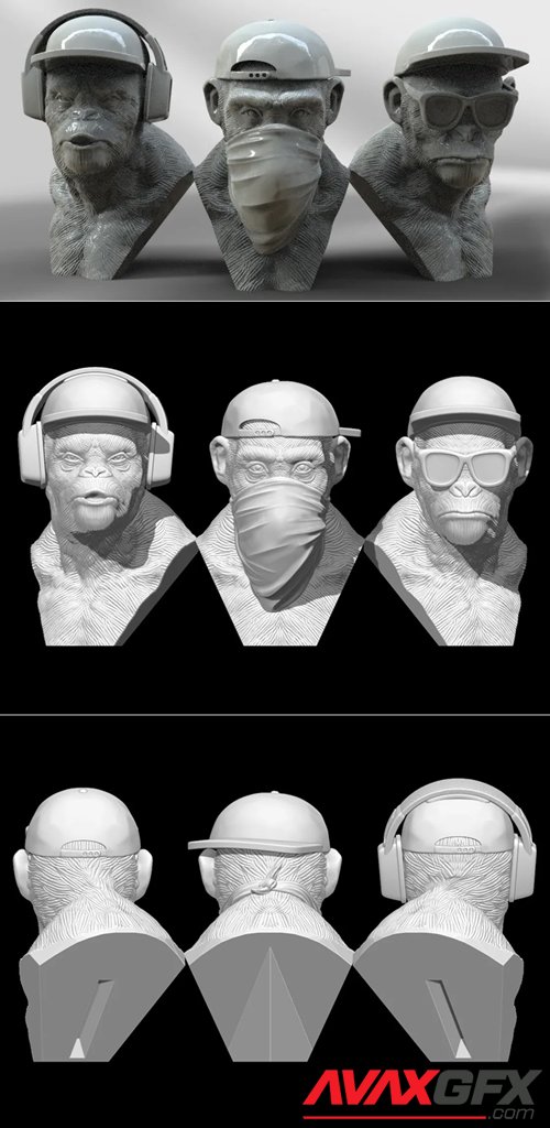 3 Wise Monkeys – 3D Printable STL