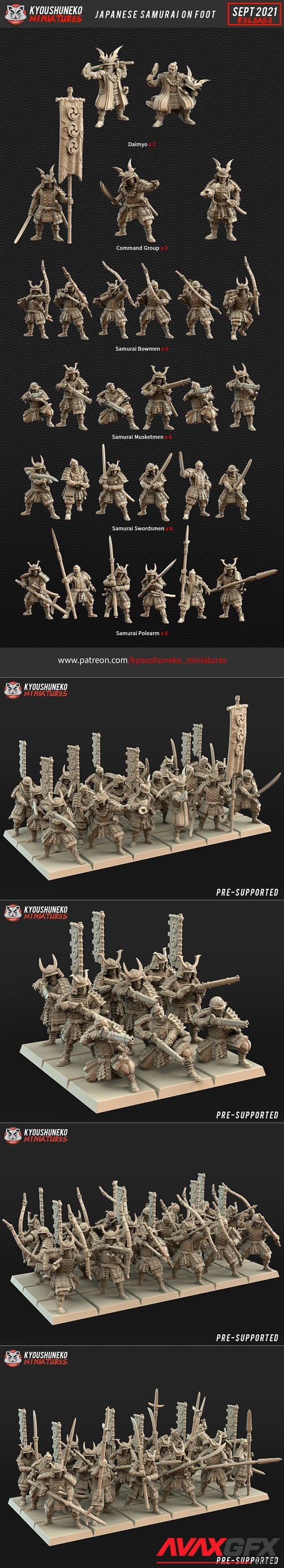 Kyoushuneko Miniatures Fantasy Japanese Samurai on Foot – 3D Printable STL