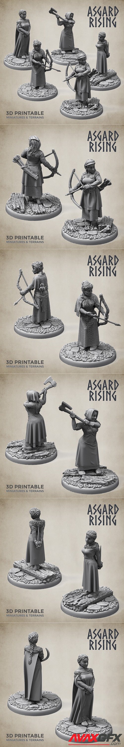 Asgard Rising - 5 x Female Villagers Townsfolk – 3D Printable STL