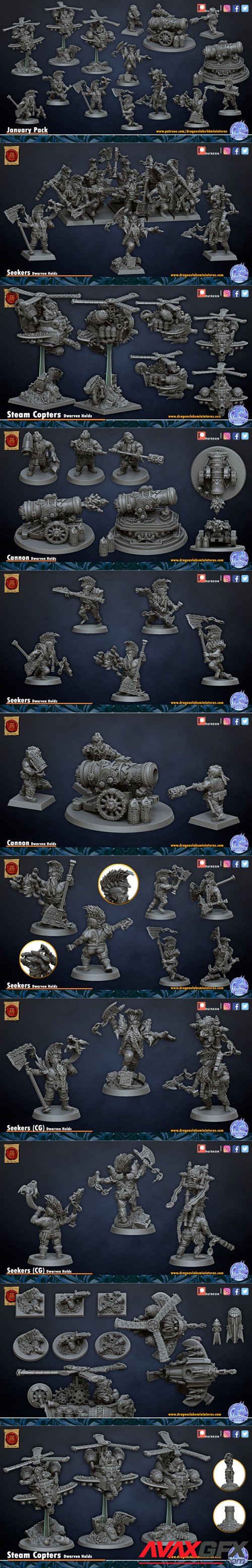 Dragon's Lake Miniaturas Dwarf's January Pack 2022 – 3D Printable STL