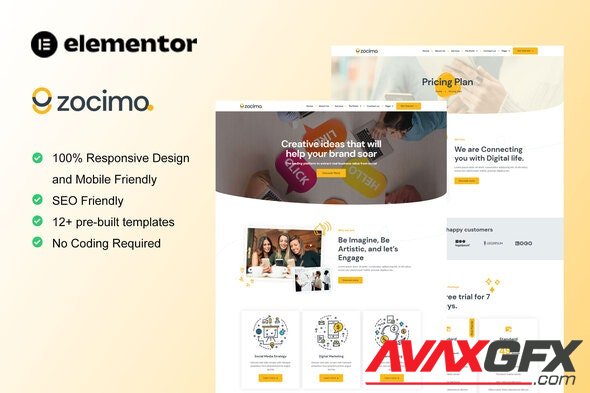 ThemeForest - Zocimo v1.0.0 - Social Media Marketing Agency Elementor Template Kit - 36041600