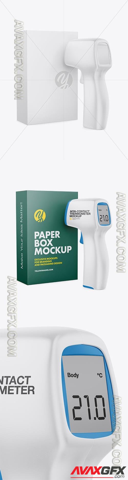 Non-contact Infrared Thermometer with Paper Box Mockup - Half Side View 64051 TIF