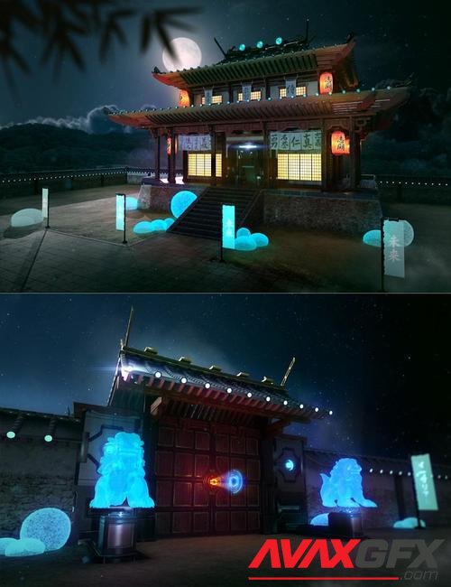 Futuristic Samurai Compound - Environment and Props