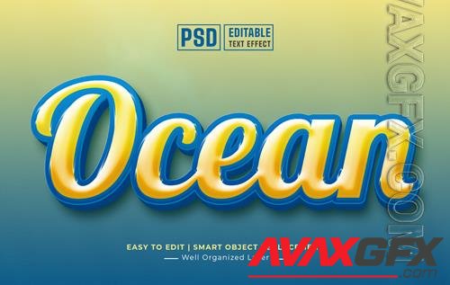 Ocean 3d style text effect editable template psd