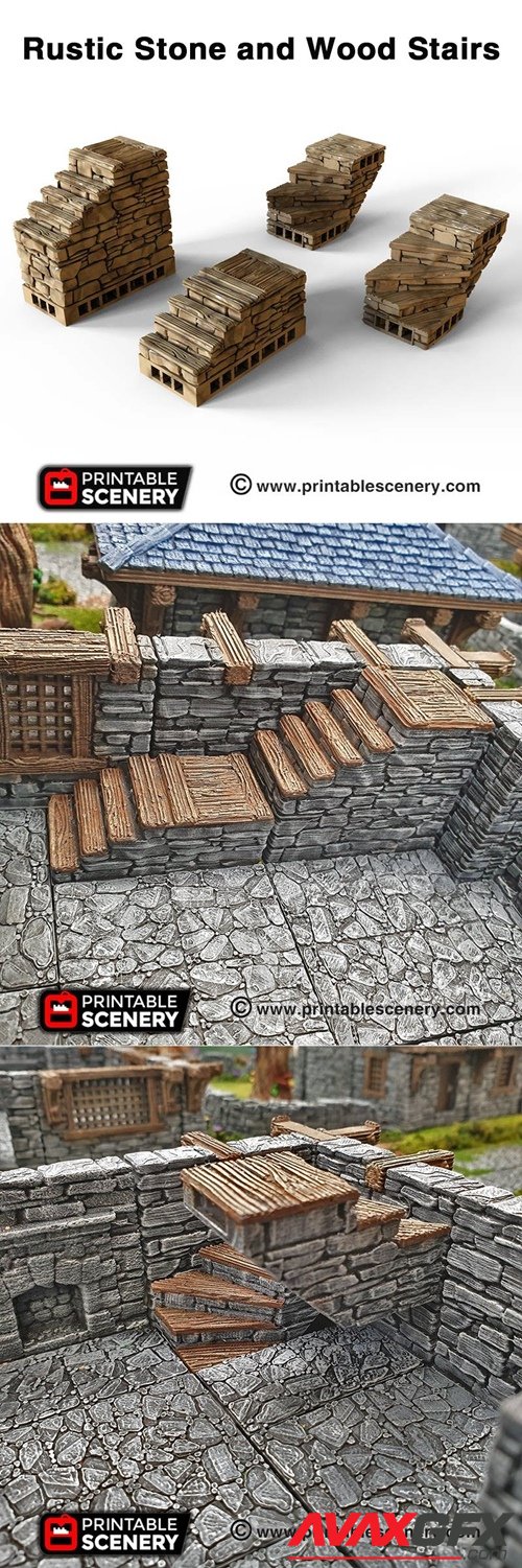 Rustic Stone And Wood Stairs – 3D Printable STL