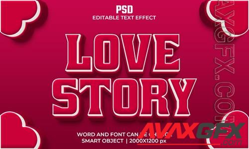 Love story 3d editable text effect premium psd with background