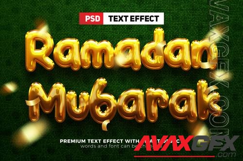 Ramadan mubarak golden balloon foil 3d editable text effect style psd