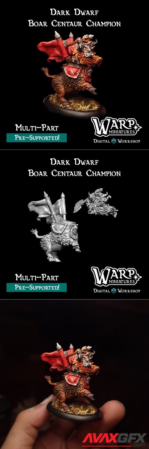 Dark Dwarf Boar Centaur Champion – 3D Printable STL