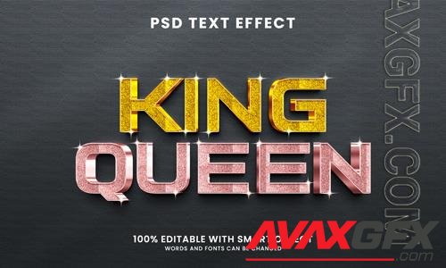 King and queen glossy 3d text effect psd