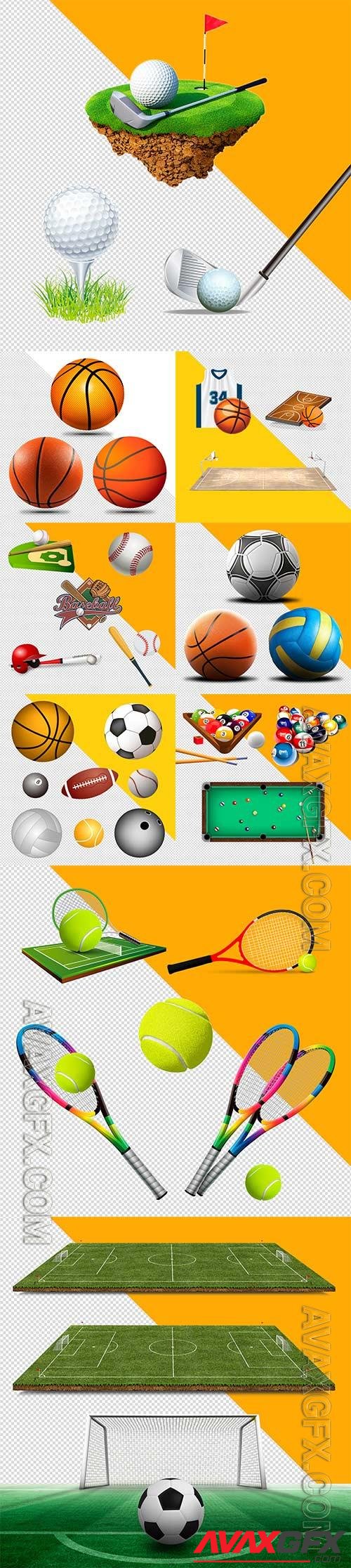 3D Sports equipment and games psd templates