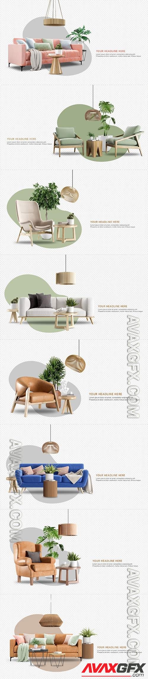 3d Interior decoration set in psd