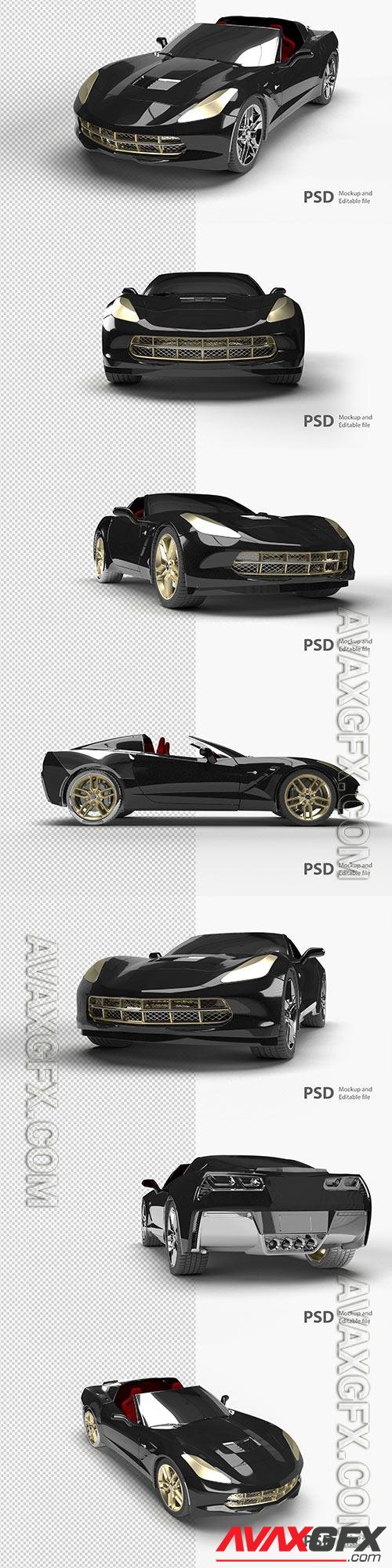 Psd close up on 3d automotive car isolated