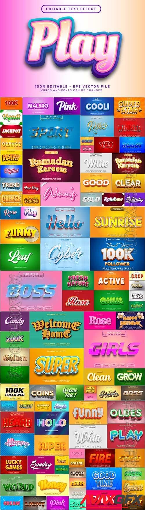 100 Bundle 3d editable text style effect vector vol 989