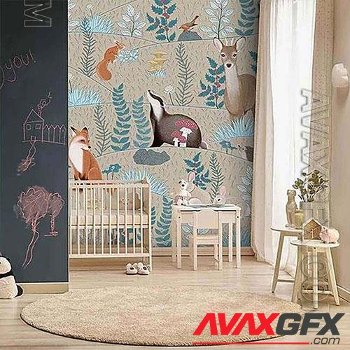 3D texture Wallpaper with animals for the children's room