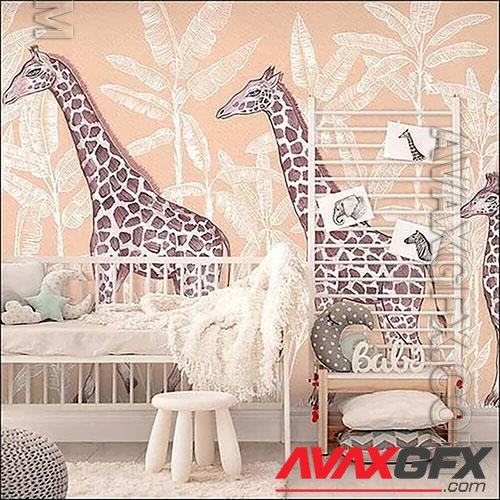 3D texture Giraffes and tropical trees