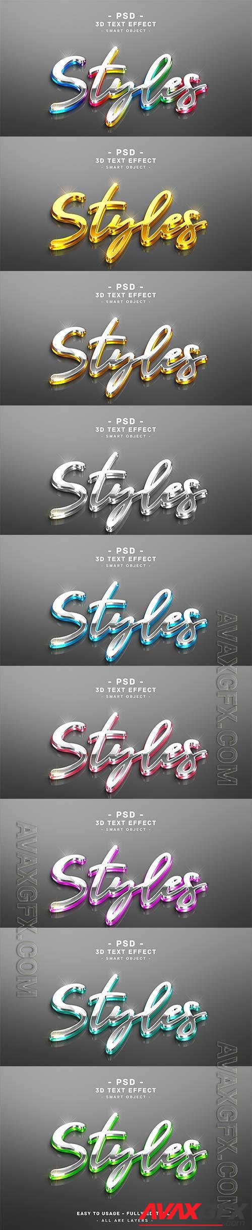 Metalic text effect 3d silver golden mirror style psd