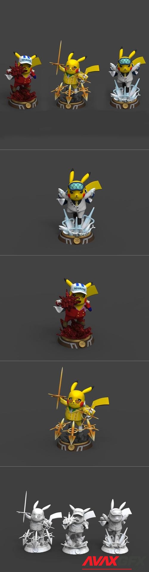 ﻿Pikachu as One Piece Admirals – 3D Printable STL