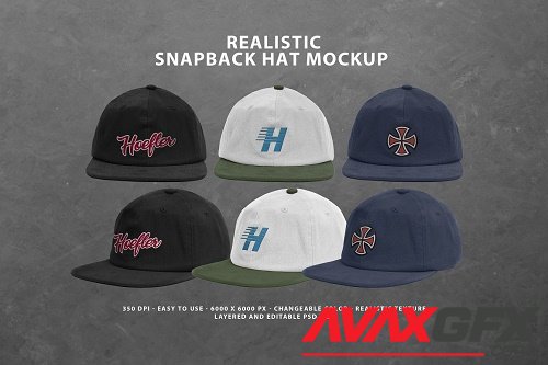 Realistic Snapback Hat Mockup - 6255472