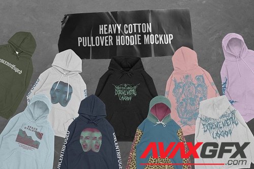 Heavy Cotton Pullover Hoodie Mockup - 6169835