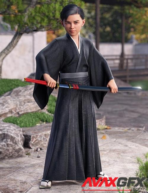 dForce Hakama and Kimono Outfit for Genesis 8.1 Male