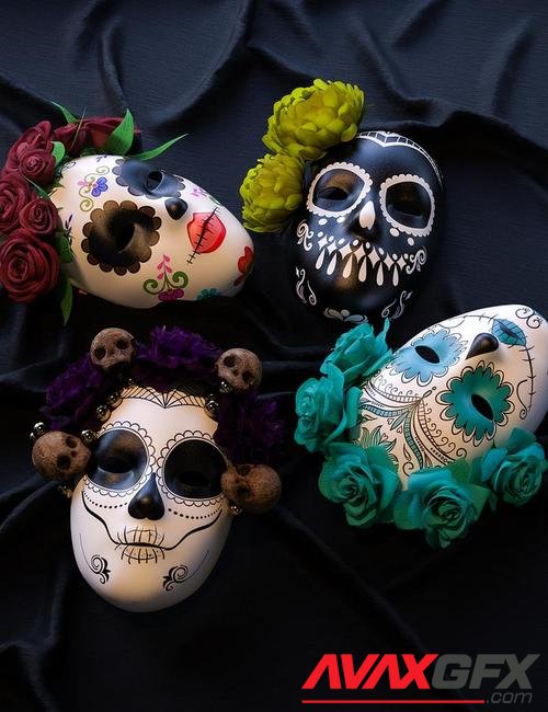 BW Day of the Dead Masks for Genesis 8 and 8.1 Females