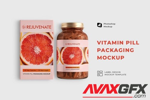 Glossy Vitamin Pill Packaging Mockup - 6913789