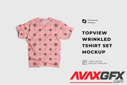 Top view Wrinkled Tshirt Set Mockup - 6932498