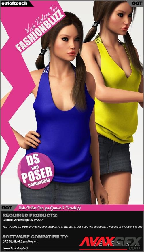 Fashion Blizz - Wide Halter Top for Genesis 2 Female(s)