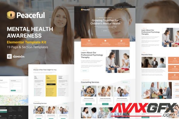 ThemeForest - Peaceful v1.0.0 - Mental Health Awareness WordPress Elementor Template Kit - 36390206