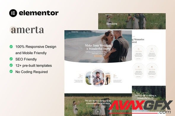 ThemeForest - Amerta v1.0.0 - Wedding Photography Service Elementor Template Kit - 36381395