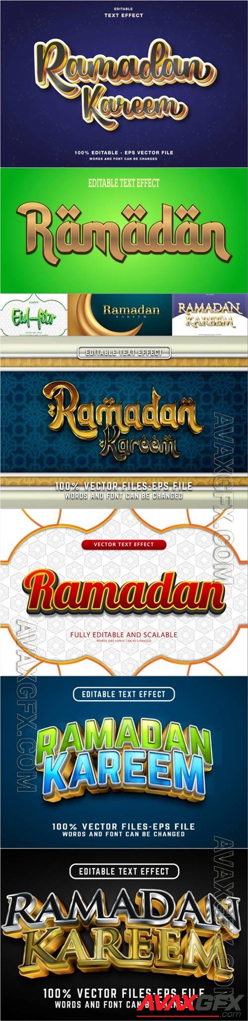 Ramadan kareem 3d text effect with golden style premium vectors