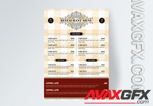 European Retro Yellow Plaid Background Knife Knife And Fork Restaurant Food Menu Flyer Template